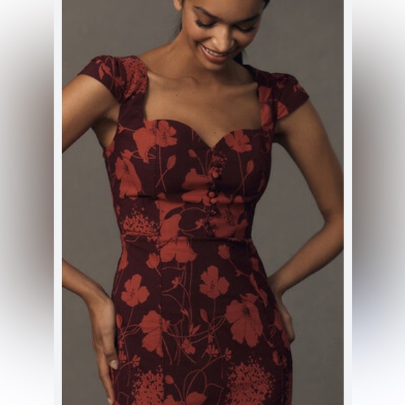 Anthropologie | Maeve The Cecily Fit & Flare Sweetheart Midi Length Dress Large - Picture 3 of 10